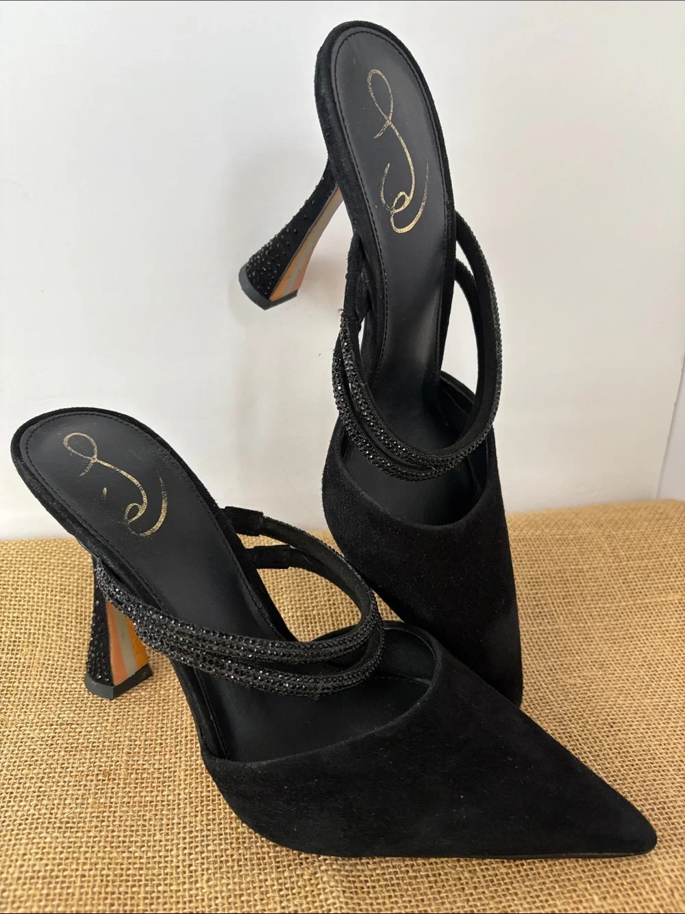 Sam Edelman AugustinaBlack Pointed Toe Beaded-Double Strap and Mule Heel 8.5